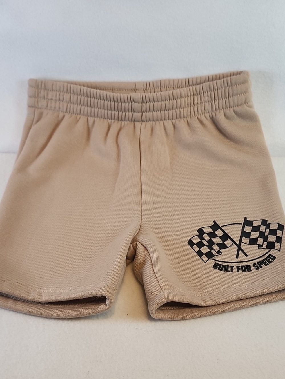 DISNEY PIXAR Boys Tan Elastic-Waist Shorts with Racing Graphic